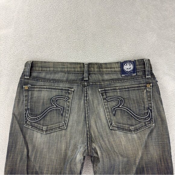 Rock & Republic Women's Sz 30x30 Distressed Five Pocket Denim Jeans Embroidered - Picture 1 of 14